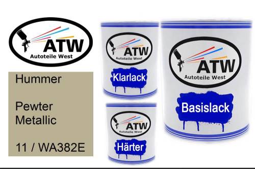 Hummer, Pewter Metallic, 11 / WA382E: 1L Lackdose + 1L Klarlack + 500ml Härter - Set, von ATW Autoteile West.